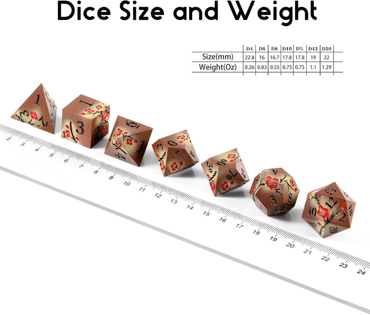 Metal Dice Set DND,  7 PCS Metallic Flowers D&D Dice with Gorgeous Gift Case for D&D Dungeons and Dragon Tabletop Game (Brown and Cream-Coloured)