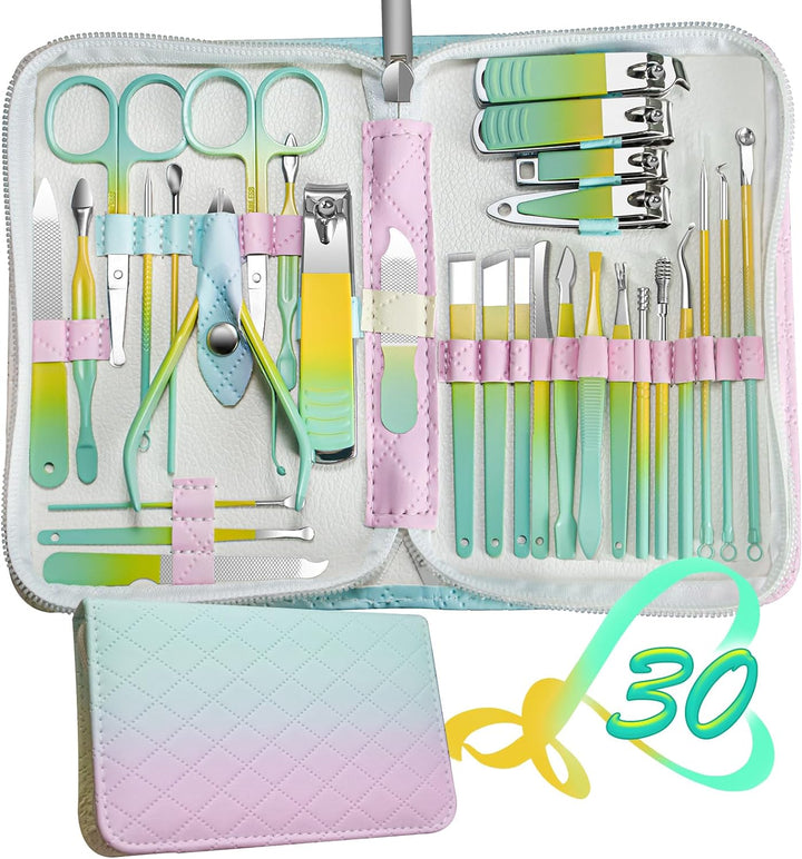 Manicure Set 30 in 1 Nail Clipper Set,  Nail Clippers, Fingernail & Toenail Clippers, Manicure Tools, Pedicure Tools, Suitable for Travel Manicure Kit, Nail Set Kit with Everything Profe