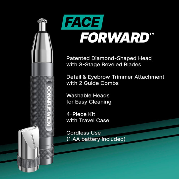Men Ear, Nose and Eyebrow Trimmer, Patented 360° Bevel Blade for No Pulls, Nicks or Cuts Guaranteed, Nose Hair Trimmer for Men, Non-Slip Grip, 5-Piece Kit with Travel Case