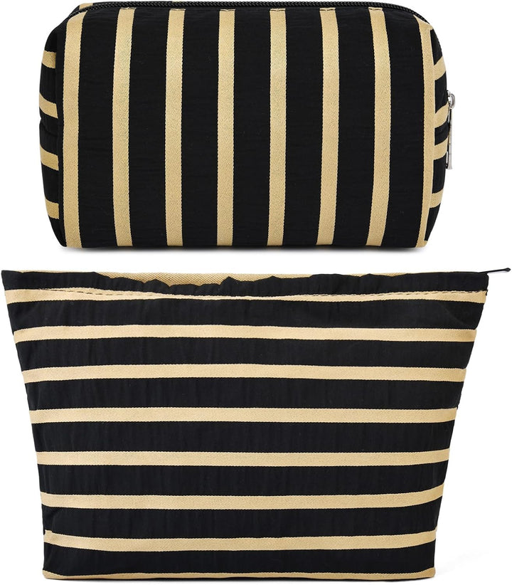 2 Pieces Makeup Bag Large Checkered Cosmetic Bag Capacity Canvas Mix Travel Toiletry Bag Organizer Cute Makeup Brushes Aesthetic Accessories Storage Bag for Women, Checkered Mix Rose Red