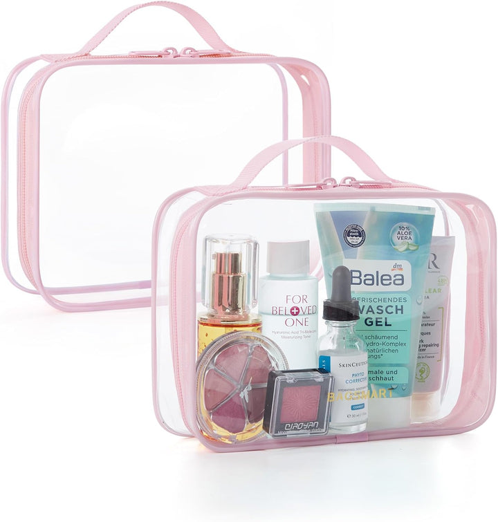 Clear Toiletry Bag, 2 Pack TSA Approved Travel Toiletry Bag Carry on Travel Accessories Bag Airport Airline Quart Size Bags Water Repellent Makeup Cosmetic Bag for Women (Black-2Pcs)