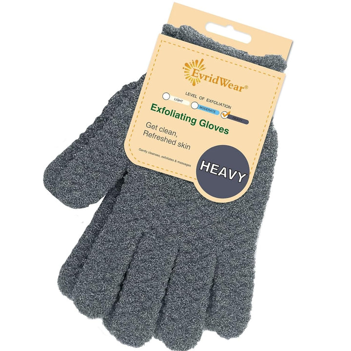 Exfoliating Dual Texture Bath Gloves for Shower, Spa, Massage and Body Scrubs, Dead Skin Cell Remover, Gloves with Hanging Loop (1 Pair Heavy Glove)