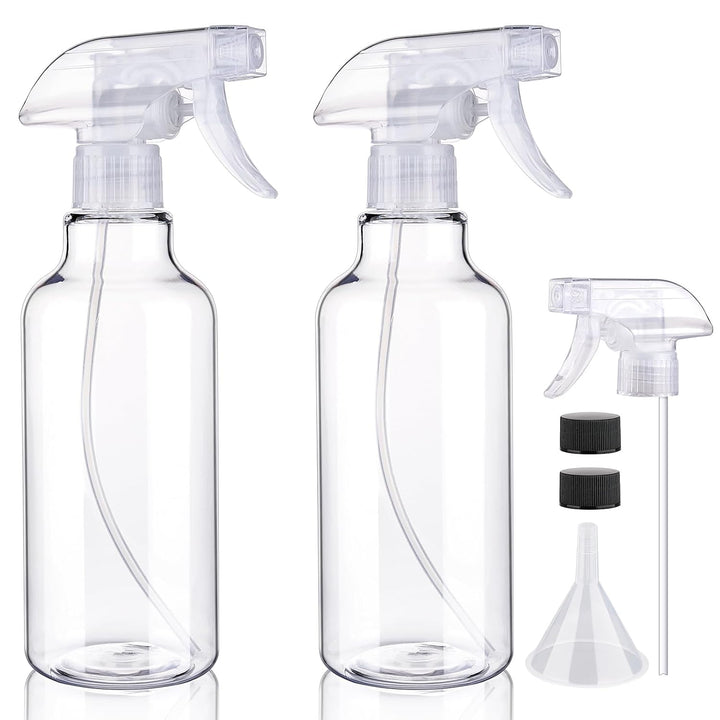 Plastic Spray Bottles Empty Spray Bottle 16.9Oz/500Ml 2 Pack Heavy Duty Spraying Bottles Mist/Stream Water Bottle for Cleaning Solutions, Essential Oils, Hair (Clear)