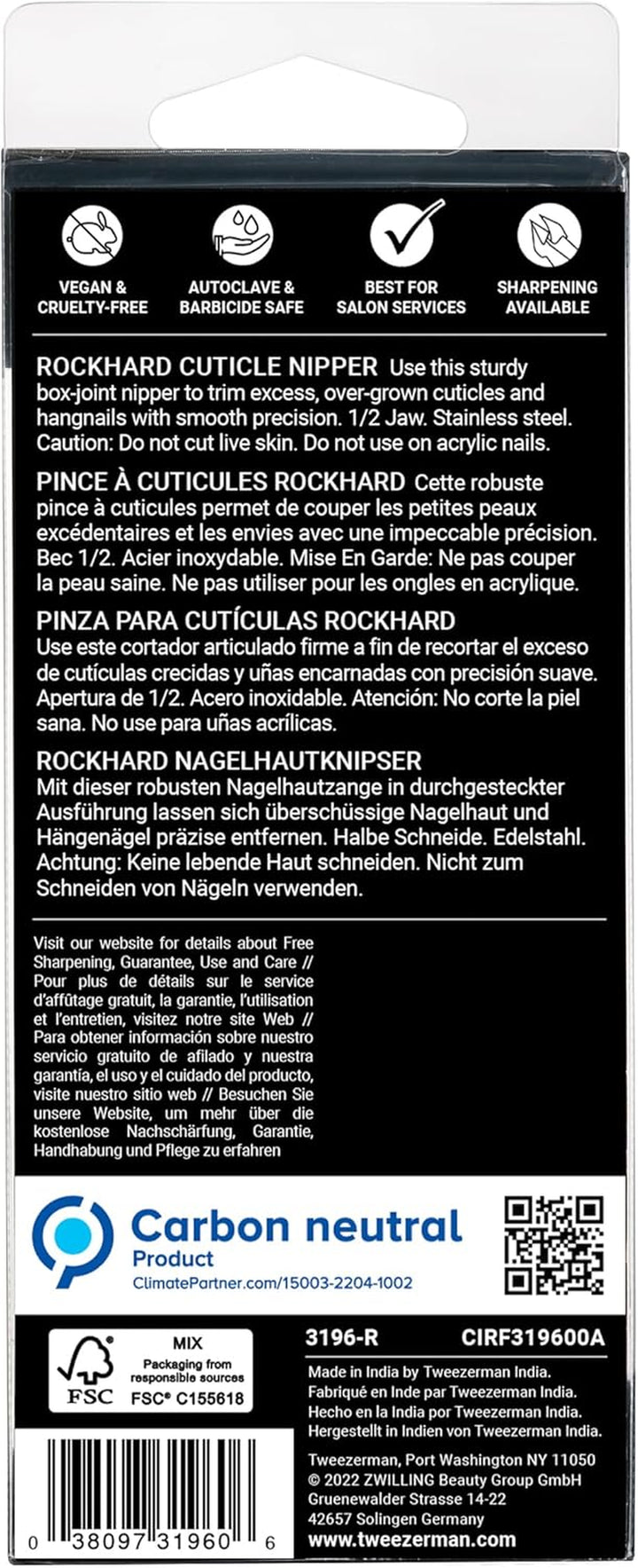 Rockhard Stainless Steel Cuticle Nipper, 1/2 Jaw