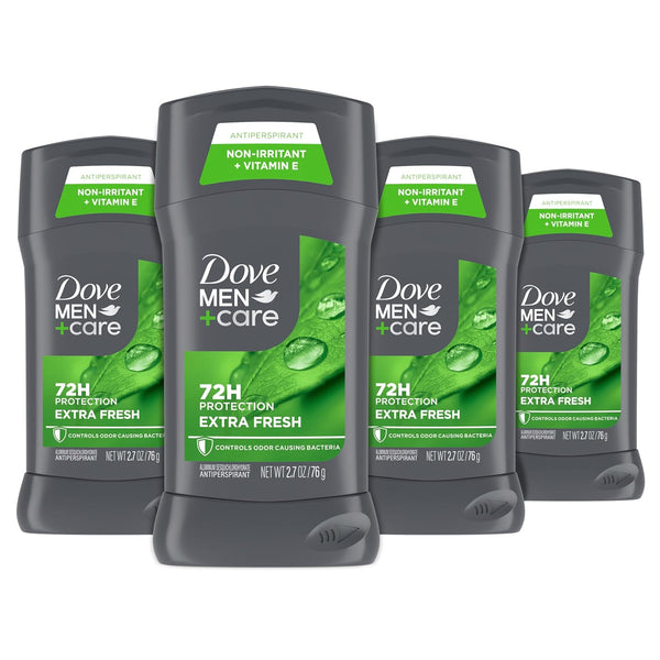 Dove Men+Care Antiperspirant Deodorant Stick for Men 4 Count Extra Fresh with 72-Hour Sweat & Odor Protection with 1/4 Moisturizing Cream & Long-Lasting Citrus Scent 2.7 Oz