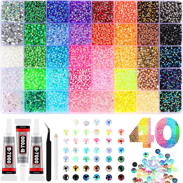40 Colors Resin Jelly Rhinestones for Bedazzling, 3Mm 32000 Pcs Flatback Gems for Crafting, Bedazzling Kit with 3Pcs B7000 Glue for Clothing Shoes Nail Book Diamond Art