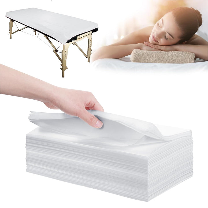 Disposable Bed Sheets 100 Pcs 31" X 71" Massage Table Sheets Non Woven Fabric SPA Bed Cover Breathable for Massage Beauty Tattoos(White)