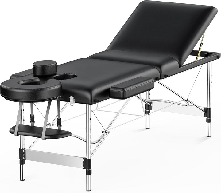 Massage Table Portable 84" Long 24" Wide Professional 3 Sections Reclining Massage Couch, Aluminum Adjustable Esthetician Bed Tattoo Table SPA Lash Salon Bed with Carrying Bag (Black)