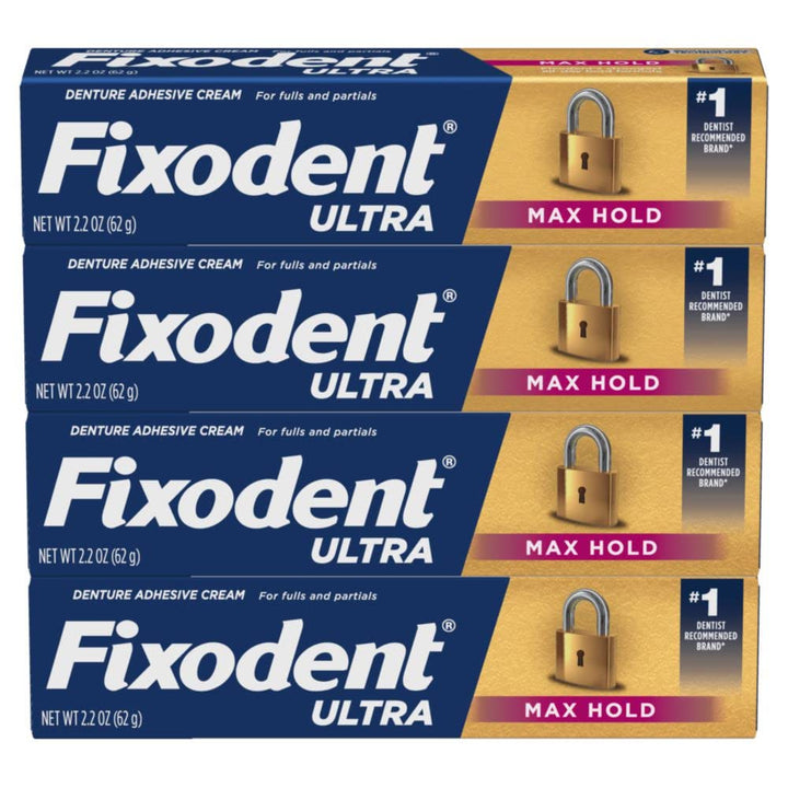 Ultra Max Hold Secure Denture Adhesive Cream for Full and Partial Denture Wearers, 2.2Oz (Pack of 4)