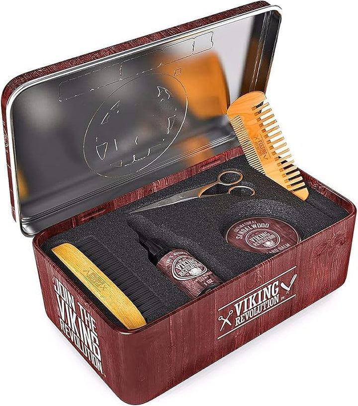 Ultimate Grooming Kit for Men - Boar Brush, Wood Comb, Sandalwood Balm & Oil, Scissors for Beard & Mustache
