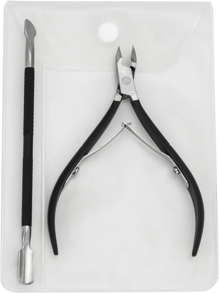 Cuticle Trimmer with Cuticle Pusher Stainless Steel Cuticle Nipper, Proffesional Grade Cuticle Remover Manicure Cutter Tools with Protective Case (Black)