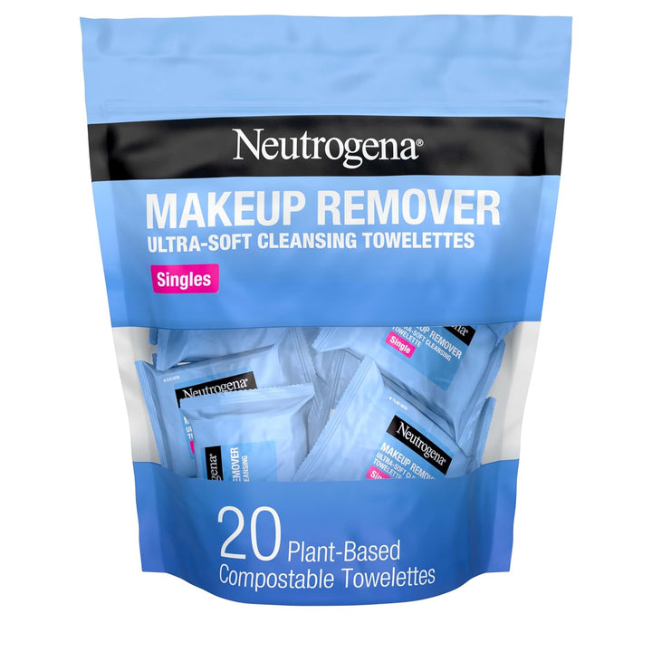 Makeup Remover Wipes Singles, Individually Wrapped, Daily Facial Cleanser Towelettes, Gently Removes Oil & Makeup, Alcohol-Free, 20 Ct