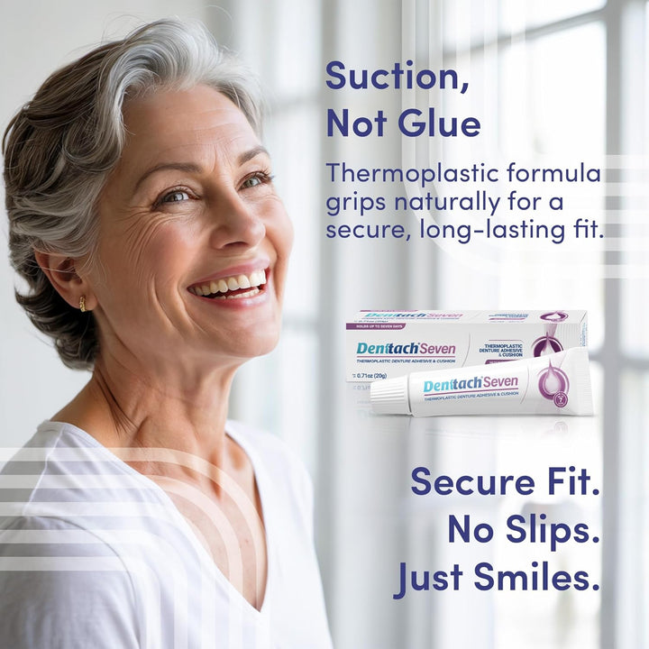 Seven Denture Adhesive, Thermoplastic Denture Adhesive, Cushion, Reliner for Upper and Lower Dentures, Comfortable, Secure Denture Grip for up to 7 Days, Non Glue, Zinc Free