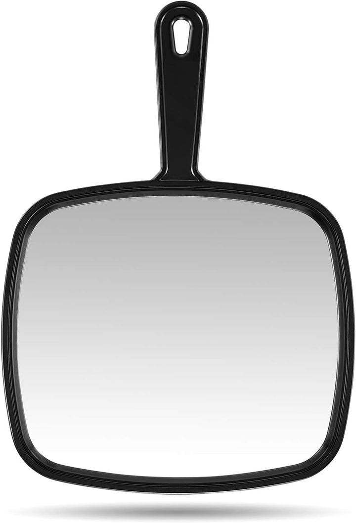 Hand Mirror,9.3" L X 6.7" W Salon Barber Hairdressing Handheld Mirror with Handle, Square Black