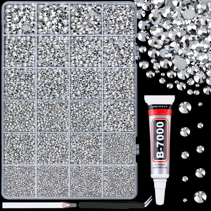 30000Pcs Resin Jelly Rhinestones for Bedazzling, Multicolor 3Mm Flatback Gems for Diamond Art, Bedazzler Kit with 3Pcs 10Ml B7000 Jewelry Glue for Nail Art Crafting Book Makeup