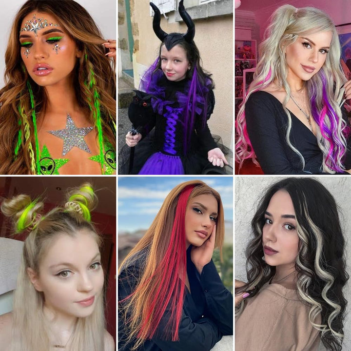 Colored Clip in Hair Extensions - 10 PCS Skyblue Light Blue Highlighted Hair Piece Straight Synthetic Clip in Hairpieces for Women 22 Inch