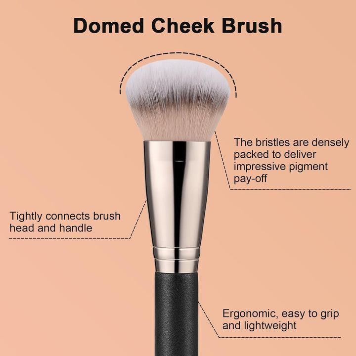 Domed Cheek Brush, Medium Precision Brush Head with Dense Synthetic Bristles for Contour Bronzer Blush with Loose Powder Cream