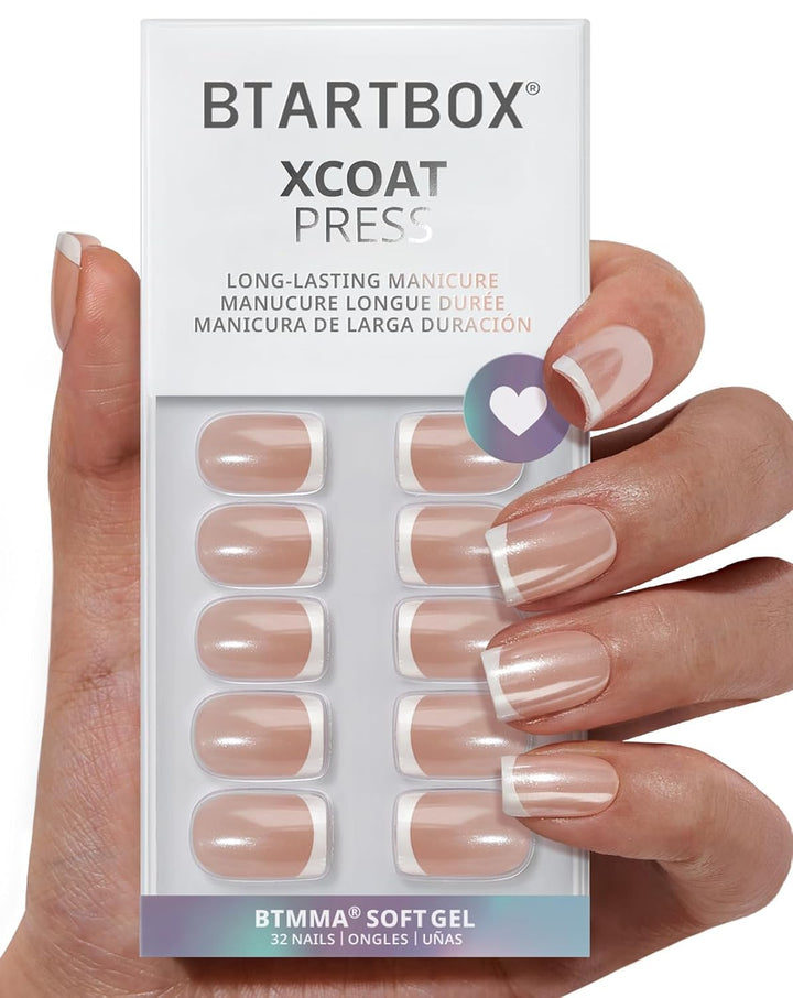 White Press on Nails Short - Soft Gel Press on Nails Almond, White Glue on Nails with Nail Glue, Reusable Stick on Nails in 16 Sizes, Cream Puff