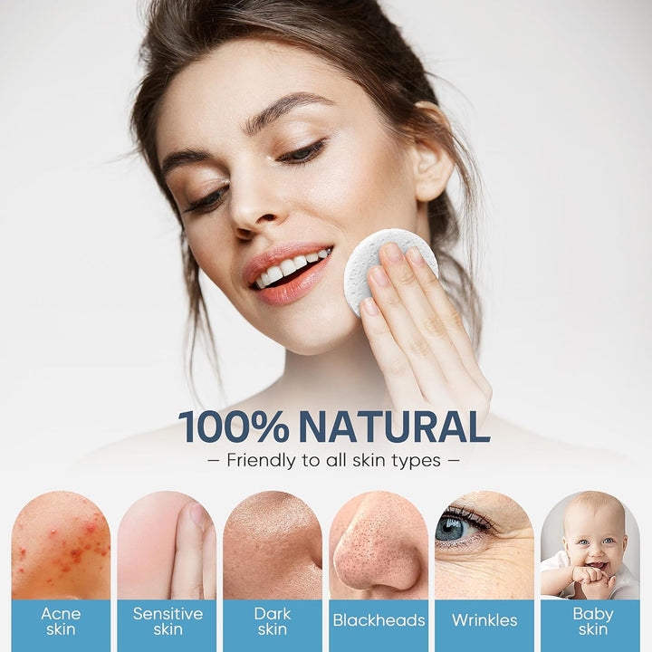 50-Count Compressed Facial Sponges,  White Cellulose 100% Natural Cosmetic Spa Sponges for Facial Cleansing, Exfoliating Mask, Makeup Removal