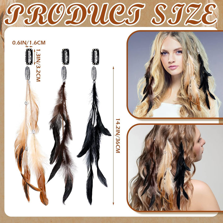 12 Pcs Clip in Hair Feathers Extensions for Women Colored Boho Feather Hair Clips Halloween Cosplay Costume Carnival Party Headdress Accessory Gifts(Brown, Black, Dark Coffee,Standard)