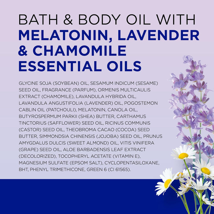 Moisturizing Bath & Body Oil, Sleep Blend with Melatonin, Lavender & Chamomile Essential Oils, 8.8 Fl Oz.
