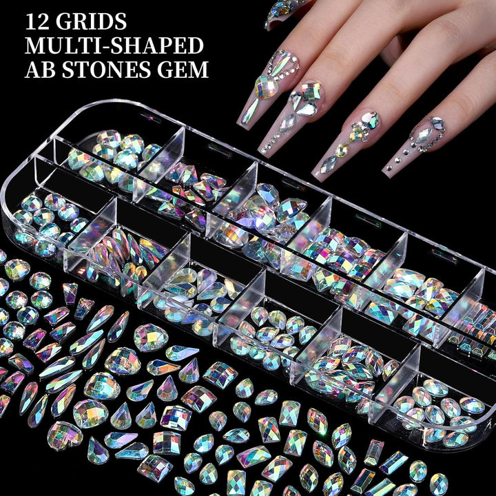 Nail Charms, Nail Rhinestones Kit with 8 Boxes of Nail Gems, 3D Charms for Nails, Colorful Clear Flatback Rhinestones, Multi Shape Pearls Jewels Crystals for Craft