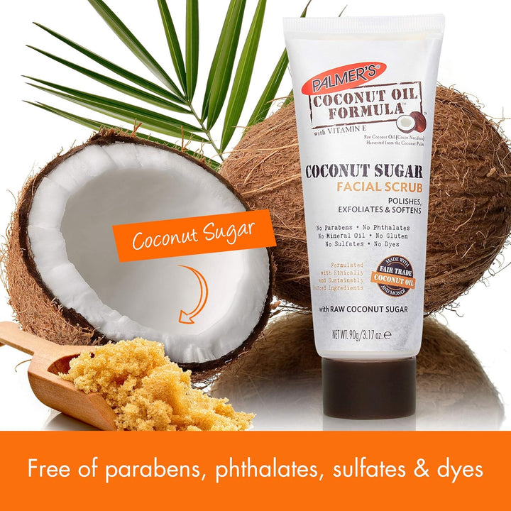 Coconut Oil Formula Coconut Sugar Facial Scrub Exfoliator, Face Scrub to Gently Exfoliate Away Dirt and Dead Skin Cells with Chamomile to Soften & Calm, 3.17 Ounces (Pack of 1)