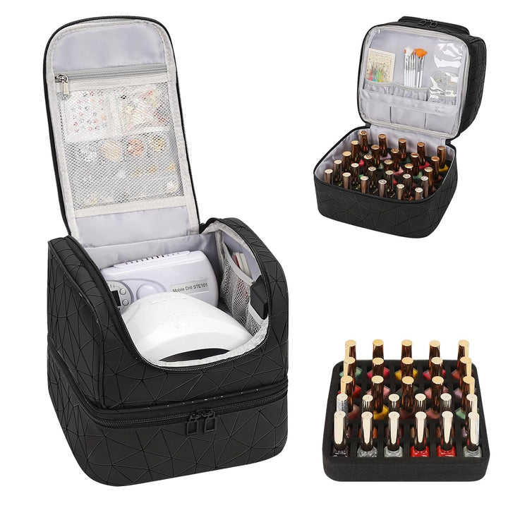 Nail Polish Organizer Case, Nail Supplies Storage Box Holds 45 Bottles Nail Polish & Nail Lamp, Travel Nail Tech Carrying Case, Nail Kit Bag for Nail Stuff & Manicure Tools
