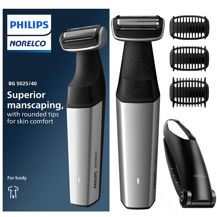 Body Groomer 5000 Series, Intimate Hair Trimmer & Shaver for Men with Dual 100% Showerproof Full Body Shave & Trim Heads and Two Bi-Directional Body Hair Combs, BG5495/50