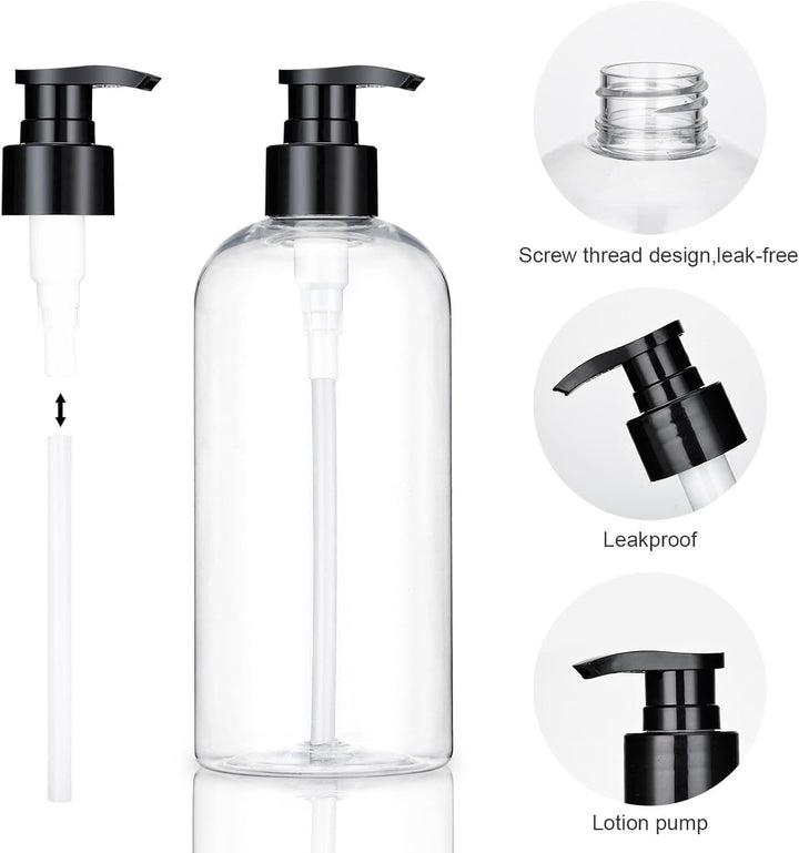 Empty Plastic Pump Bottles Dispenser 2 Pack Clear Refillable Pump Bottle for Shampoo, Liquid Soap, Massage Oil