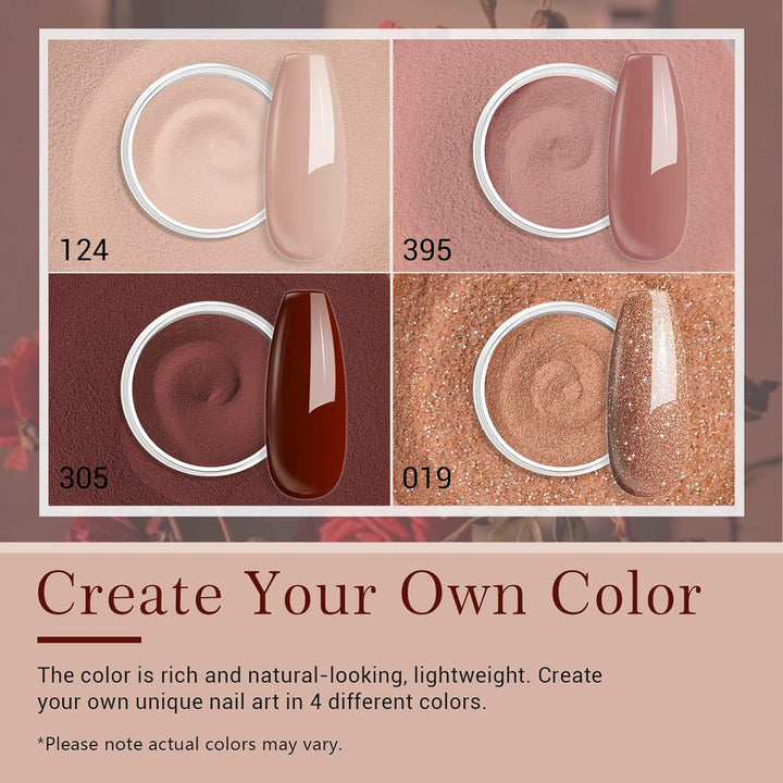 Dip Powder Nail Kit Starter, Fall 4 Colors Skin Nude Brown Glitter, Acrylic Dipping Powder Liquid Set with Base/Top Coat Activator for Daily French Nail Art Manicure DIY Gift 12 Pcs