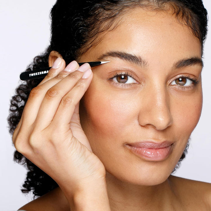 Stainless Steel Slant Tweezer - Eyebrow Tweezers for Women and Men (Black)