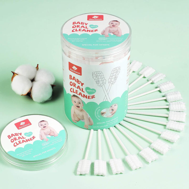 Baby Tongue Cleaner, Newborn Toothbrush, 48PCS Disposable Infant Clean Mouth,Gauze Gum Cleaner Baby Oral Cleaning Stick Dental Care for 0-36 Month