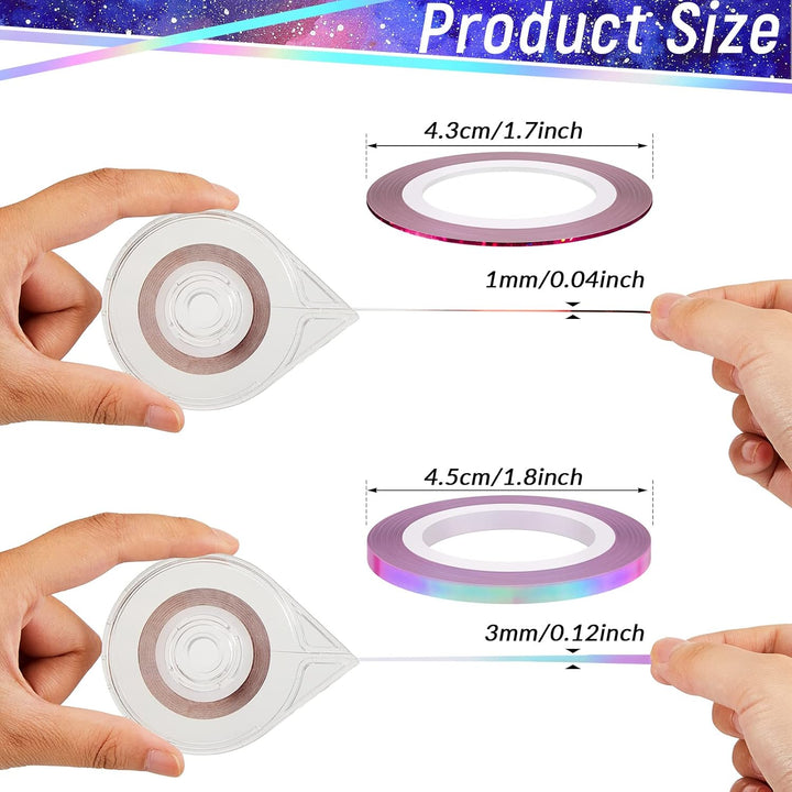 138 Rolls Striping Tape for Tumblers Nail Tape Lines Holographic Pinstripe Decals 1 Mm 3 Mm Self Adhesive Glitter Striping with Dispenser Case for DIY Tumblers Nail Decoration Craft