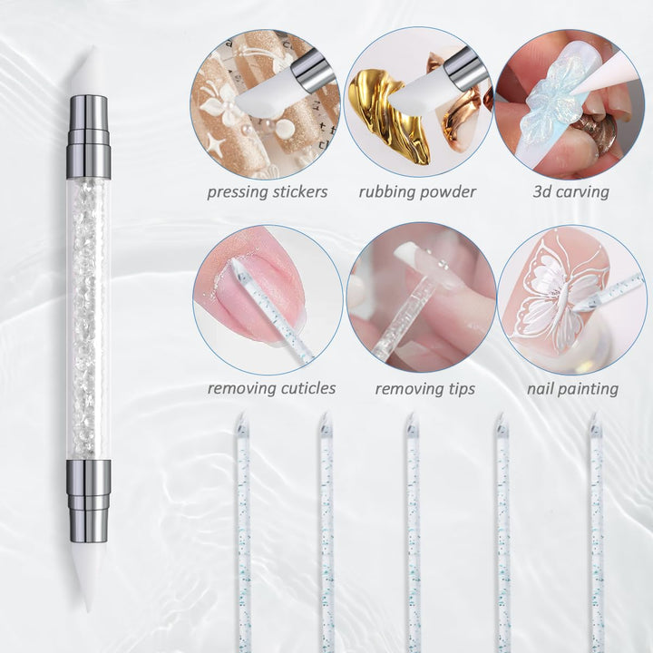 2PCS Clear 3D Sculpting Gel Kit - Non-Sticky Hand Carving Gel with Silicone Pen for Nails 3D Flowers Nail Design Manicure Salon Supplies