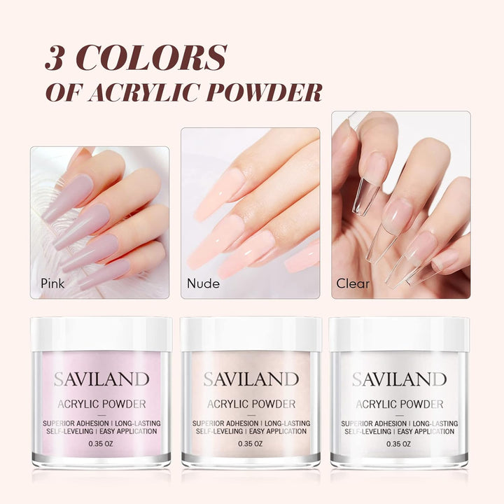 Acrylic Nail Starter Kit: Clear Pink Nude Acrylic Powder & Liquid, Brush, Files, Forms, Press on Nails, Home Practice Set
