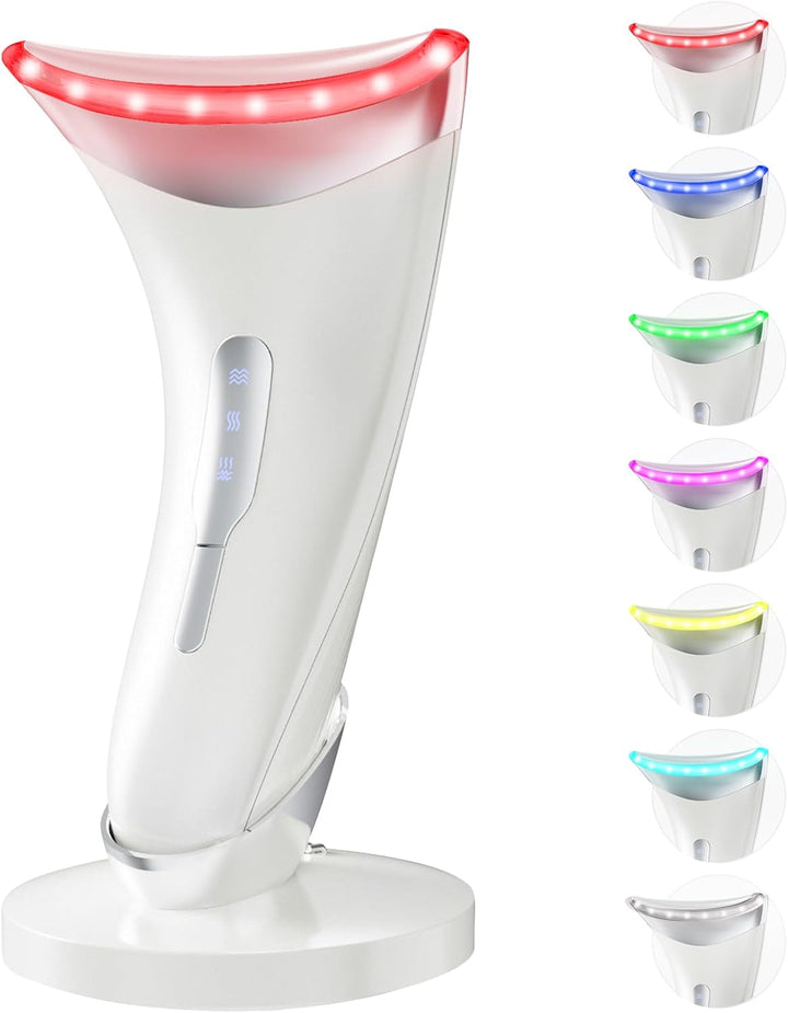 7 Color Galvanic Machines - Red Light Therapy for Face and Neck, Face Massager Tool for Wrinkles, Double Chin, Vibrating Facial Massager with Thermals, White