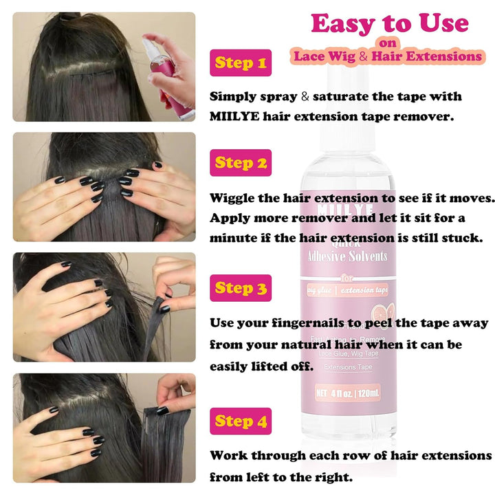 Tape in Extension Remover Spray 4Oz/120Ml, Tape in Remover Lace Wig Glue Remover Fast Removes Double Sided Hair Extensions Tape & Hair Glue Residue| Gentle on Skin| No Greasy| Easy to Clean