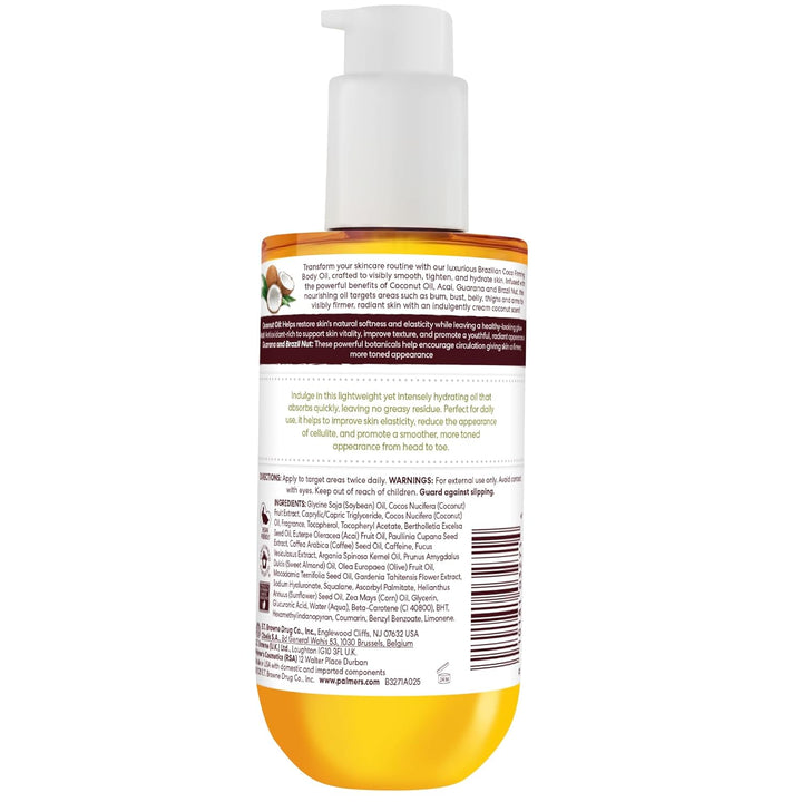 Coconut Oil Formula Brazilian Coco Firming Body Oil with Vitamin E, 6.5 Fl Oz, Helps with Skin Tightening & Firming of Bum, Bust & Belly, Provides 48Hr Moisture, Dermatologist Approved