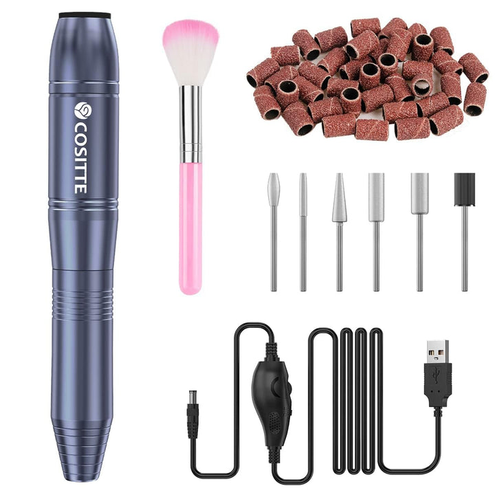 Electric Nail Drill,Usb Electric Nail Drill Machine for Acrylic Nail Kit,Portable Electric Nail File Polishing Tool Manicure Pedicure Kit Efile Nail Supplies for Home Salon,Pink