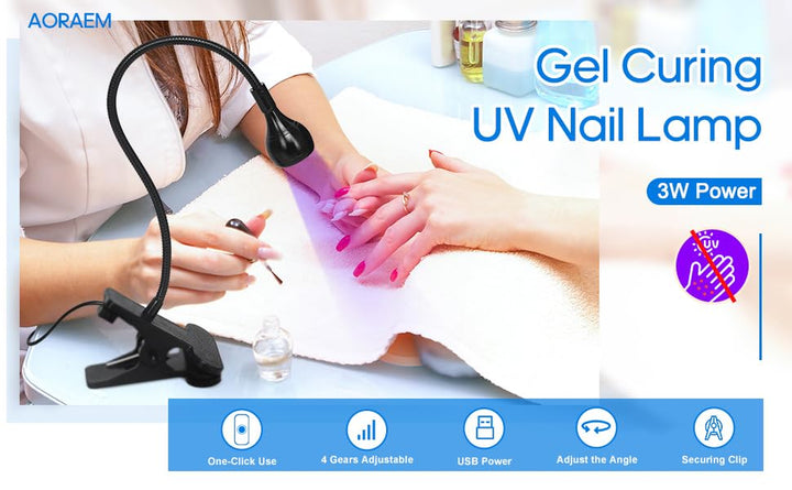 Nail Lamp LED Nail Manicure Dryer Curing Light with Black Gooseneck and Clamp for Gel Nails