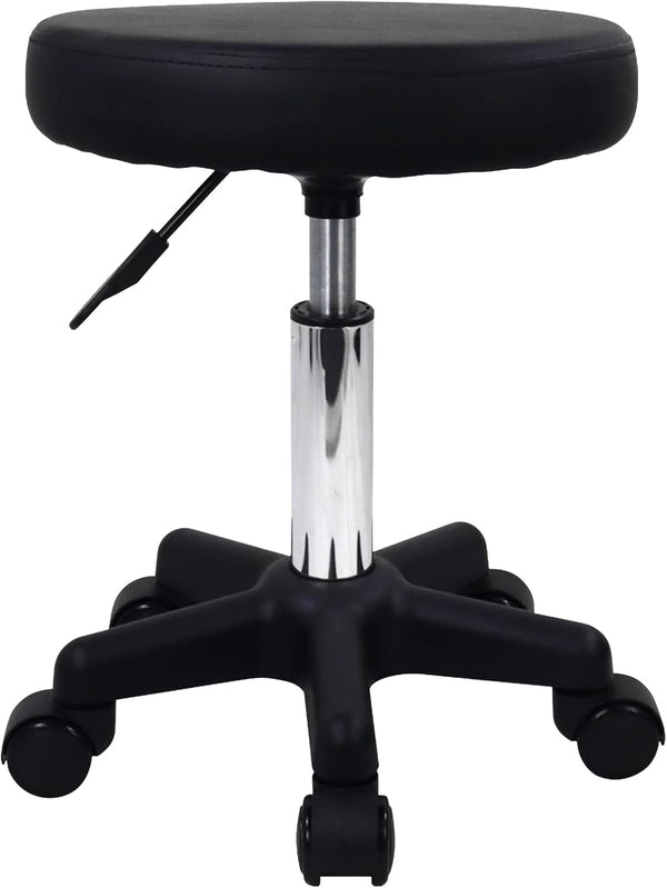 round Rolling Stool Height Adjustable Stool with Wheels for Spa Salon Massage Black