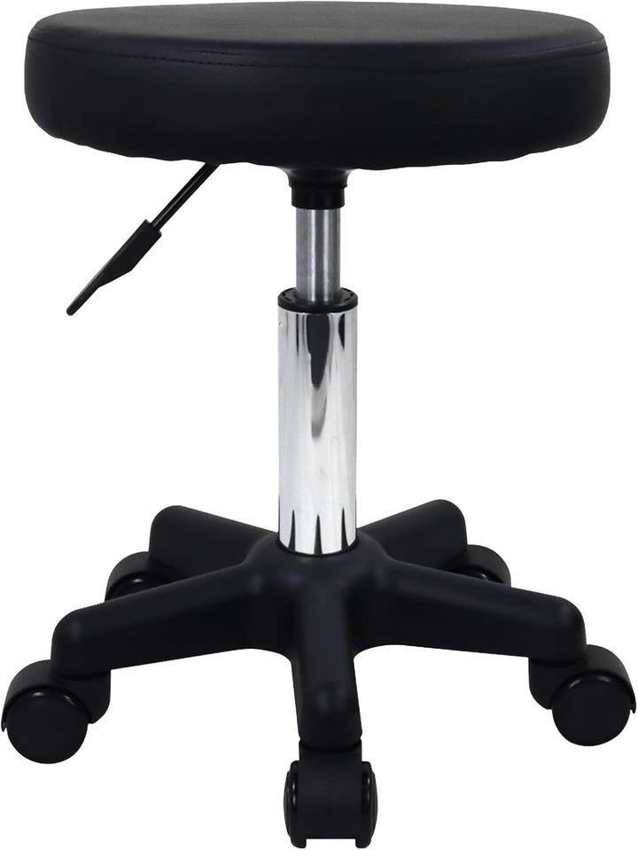 round Rolling Stool Height Adjustable Stool with Wheels for Spa Salon Massage Black