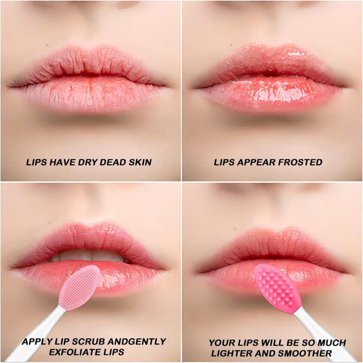 Lip Scrub Brush, Dual-Ended Lip Scrubber Exfoliator and Silicone Lip Brush Exfoliator Tool Lightening for Dark Lips Nose Scrubber Lip Mask Applicator 3PCS