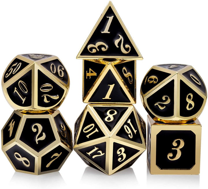 Metal Dice Set DND,  7 PCS Metallic Flowers D&D Dice with Gorgeous Gift Case for D&D Dungeons and Dragon Tabletop Game (Brown and Cream-Coloured)