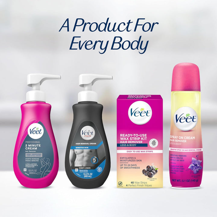 Professional 2 Minute Cream for All Skin Types with Shea Butter, Full Bikini & Pubic Hair Removal, Dermatologically Tested, 13.5 FL OZ Bottle W/Spatula