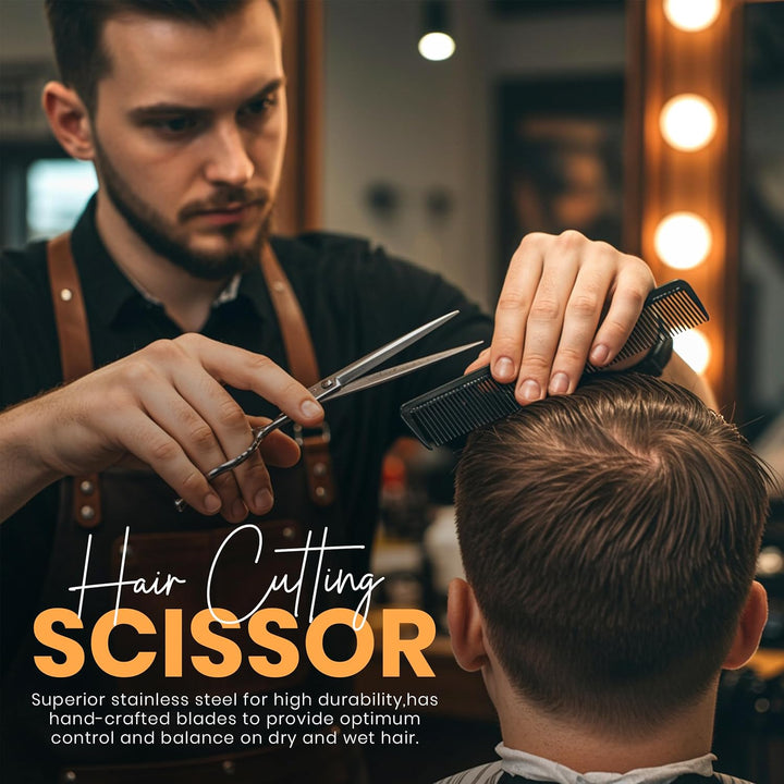 Hair Cutting and Professional Hairdressing Scissors 6.5 Inch, Premium Stainless Steel Shears with Smooth Razor and Sharp Edge Blades for Salons, Men, Women and Kids, Silver