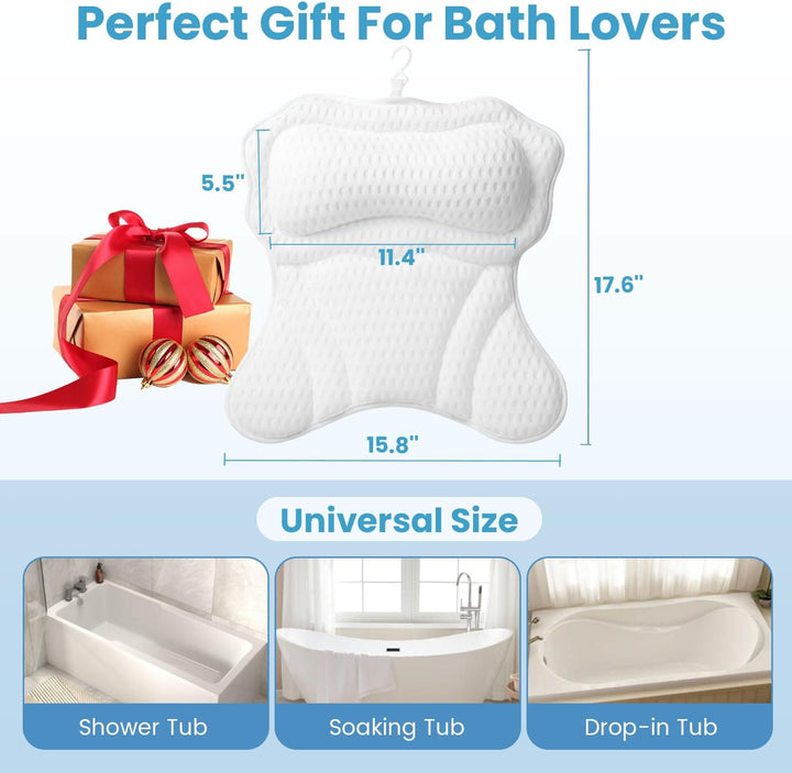 Bath Pillows for Tub, Bath Pillow Luxury Bathtub Pillow for Head and Neck Support, Soft 4D Air Mesh Bath Tub Pillow with Non Slip Suction Cups, Laundry Bag, Spa Gifts Bathtub Accessories for Women Men