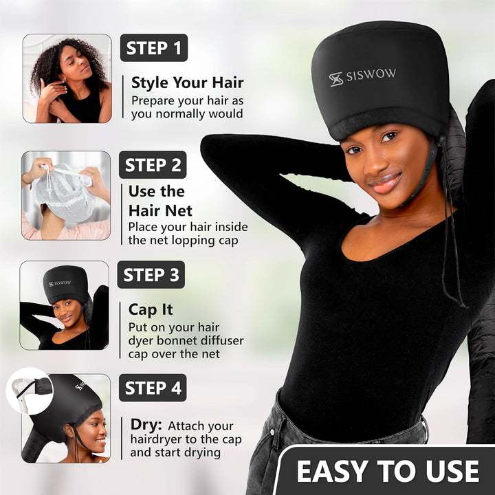 Net Plopping Cap for Drying Curly Hair - Hair Dryer Bonnet Diffuser Cap for Curly, Speeds up Drying Time, Safety Deep Conditioning at Home - Portable, Adjustable for Natural Curly Hair Women