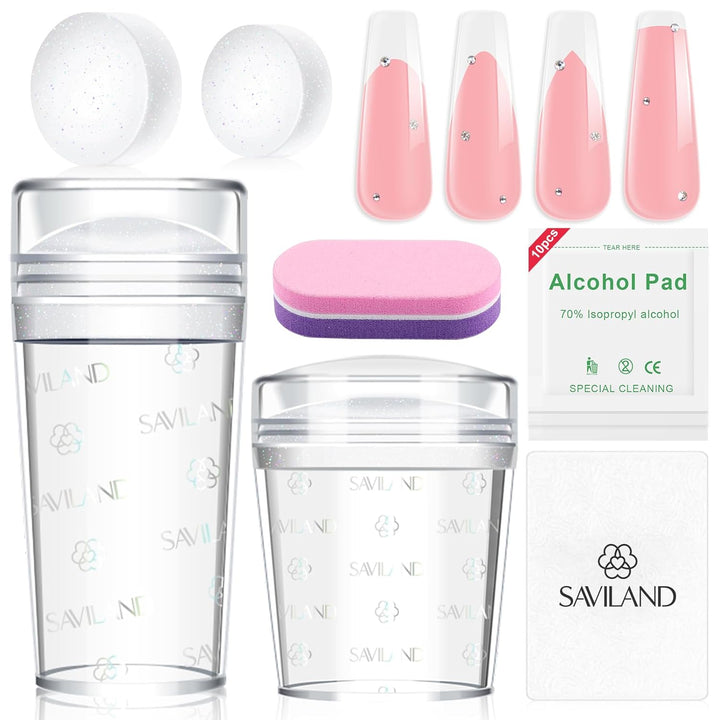 French Tip Nail Stamp - 4PCS Nail Art Stamper Kit Clear Silicone Nails Stamping Long & Short Jelly Stamper with Scrapers Nails Stamper Kit for French Manicure Nail Art Home DIY Salon